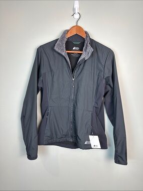 Mountain Equipment Company light hiking jacket fleece black zip up pockets